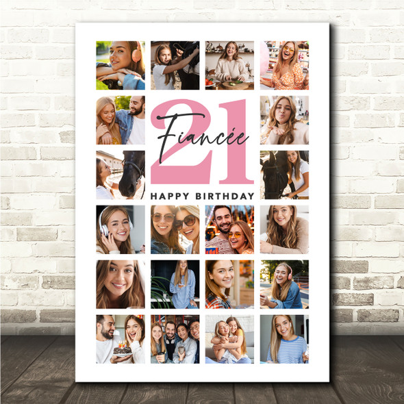 Photo Collage 21st Birthday Gift For Fiancée 20-Photo Pink Print Or Canvas