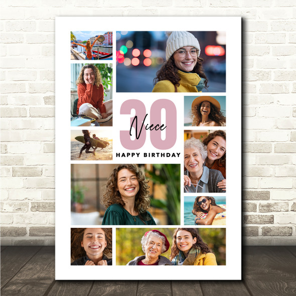 Photo Collage 30th Birthday Personalised Gift For Niece 10-Photo Print Or Canvas
