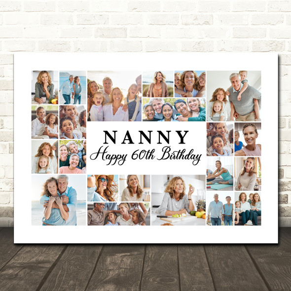 Photo Collage 60th Birthday Personalised Gift For Nanny 22-Photo Print Or Canvas