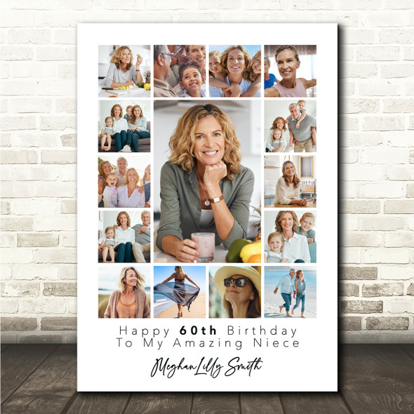 Photo Collage 60th Birthday Personalised Gift For Niece 15-Photo Print Or Canvas