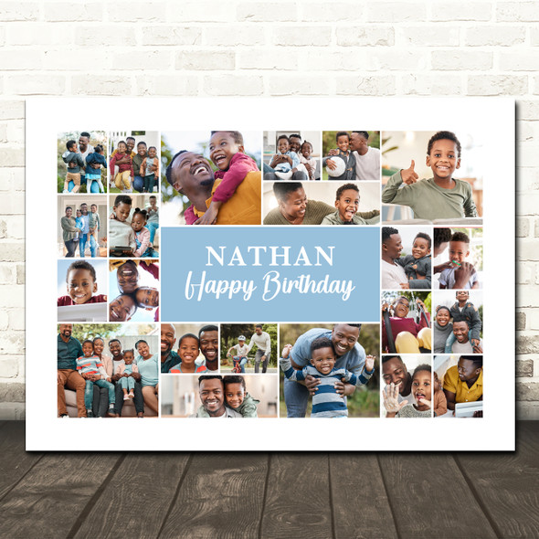 Photo Collage Kids Boys Birthday Personalised Gift 22-Photo Blue Print Or Canvas