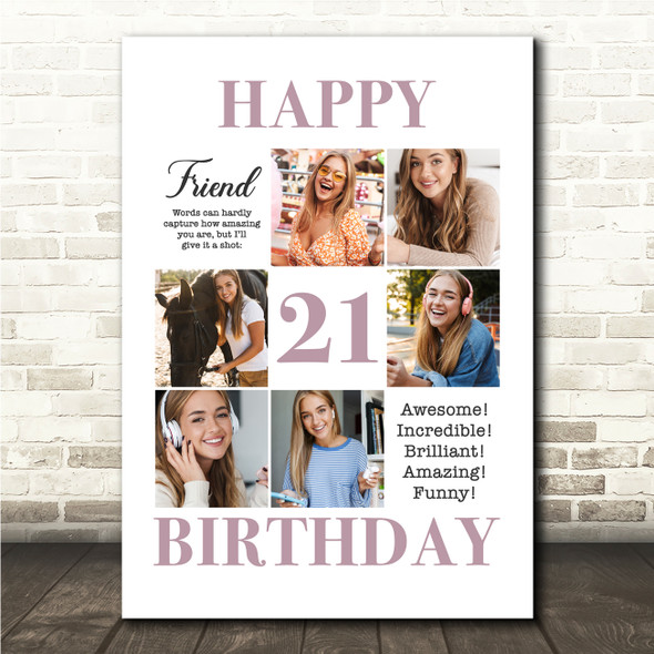 Photo Collage 21st Birthday Personalised Gift For Friend 6-Photo Print Or Canvas