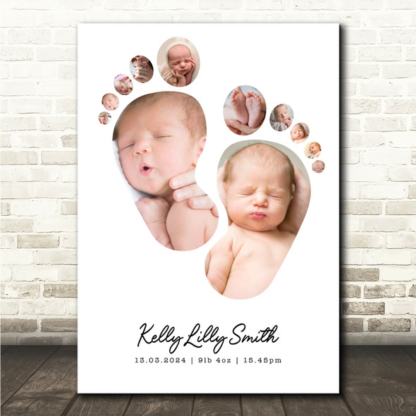Photo Collage Personalised Gift For New Baby 12-Photo Baby Feet Print Or Canvas