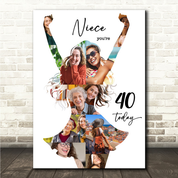 Photo Collage 40th Birthday Personalised Gift For Niece 9-Photo Print Or Canvas