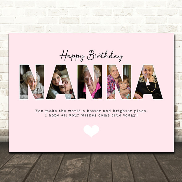 Photo Collage Pink 5-Photo Birthday Personalised Gift For Nanna Print Or Canvas