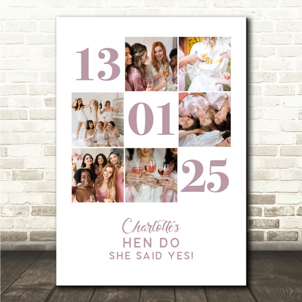 Photo Collage Hen Do Personalised Gift For Bride 6-Photo Date Print Or Canvas Photo Collage Hen Do Personalised Gift For Bride 6-Photo Date Print Or Canvas