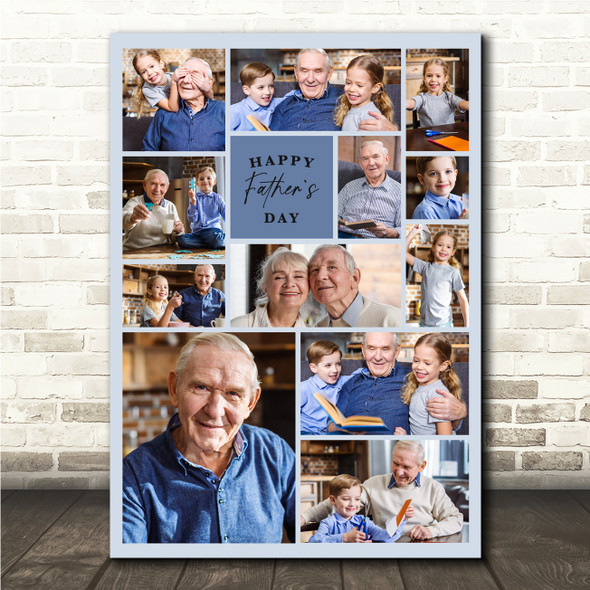 Photo Collage Father's Day Personalised Gift Blue 12-Photo Print Or Canvas