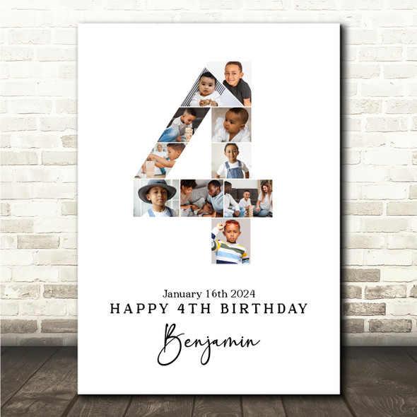 Photo Collage 10-Photo 4th Birthday Personalised Gift Print Or Canvas
