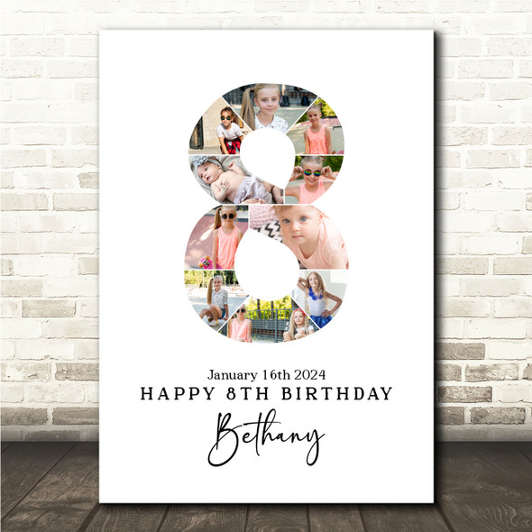 Photo Collage 10-Photo 8th Birthday Personalised Gift Print Or Canvas