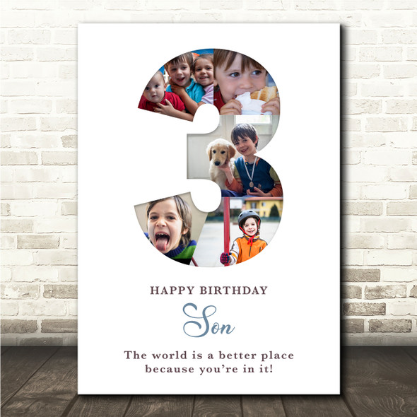 Photo Collage 5-Photo 3rd Birthday Custom Gift For Boys White Print Or Canvas