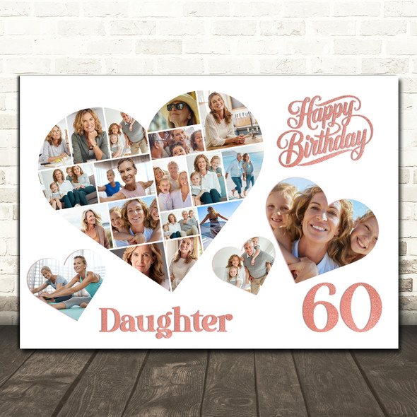 Photo Collage 60th Birthday Gift For Daughter 20-Photo Hearts Print Or Canvas