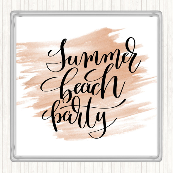 Watercolour Summer Beach Party Quote Coaster