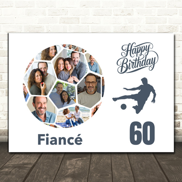 Photo Collage 60th Birthday Gift For Fiancé 14-Photo Football Print Or Canvas