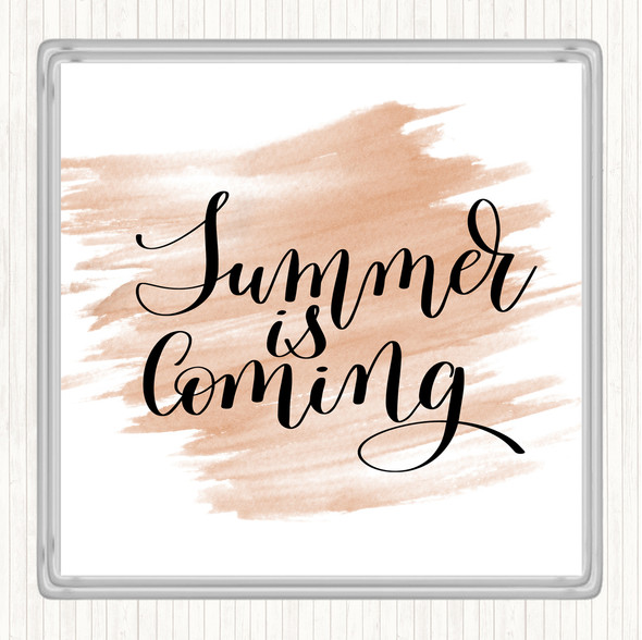 Watercolour Summer Is Coming Quote Coaster