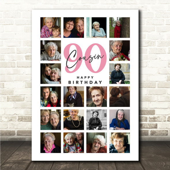 Photo Collage 90th Birthday Gift For Cousin 20-Photo Portrait Print Or Canvas