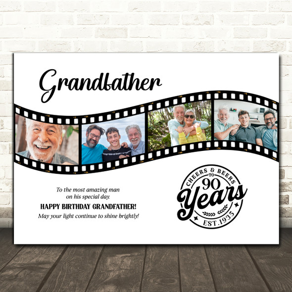 Photo Collage 90th Birthday Gift For Grandfather 4-Photo Film Print Or Canvas