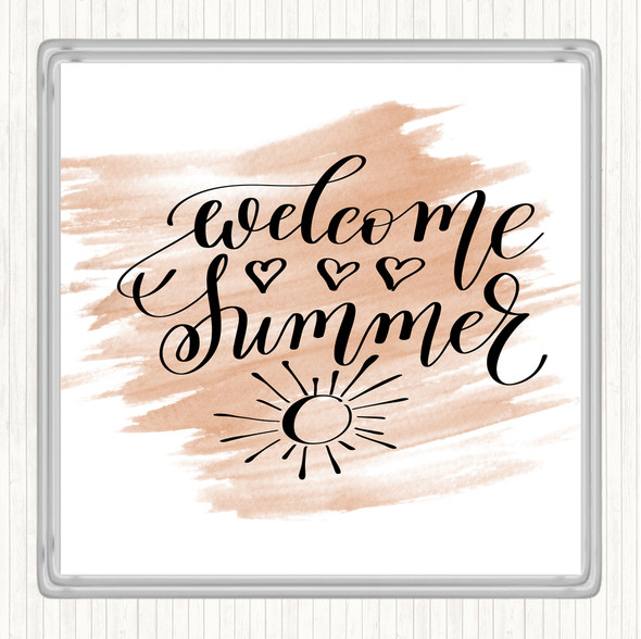 Watercolour Summer Welcome Quote Coaster