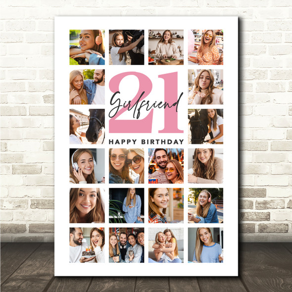 Photo Collage 21st Birthday Gift For Girlfriend 20-Photo Pink Print Or Canvas