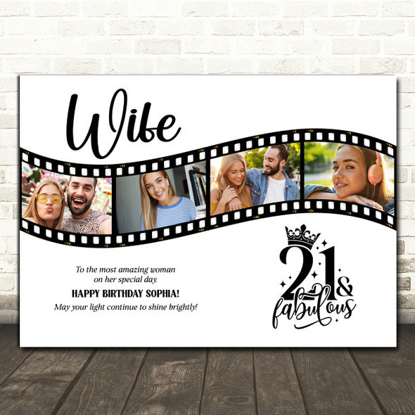 Photo Collage 21st Birthday Gift For Wife 4-Photo Camera Film Print Or Canvas