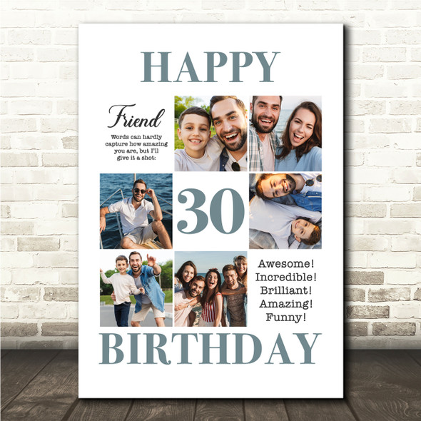 Photo Collage Print Or Canvas 30th Birthday Personalised Gift For Friend 6-Photo