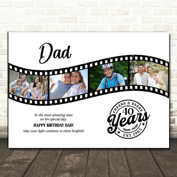 Photo Collage 40th Birthday Gift For Dad 4-Photo Camera Film Print Or Canvas