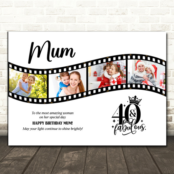 Photo Collage 40th Birthday Gift For Mum 4-Photo Camera Film Print Or Canvas