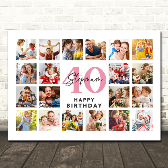 Photo Collage 40th Birthday Custom Gift For Stepmum 20-Photo Print Or Canvas