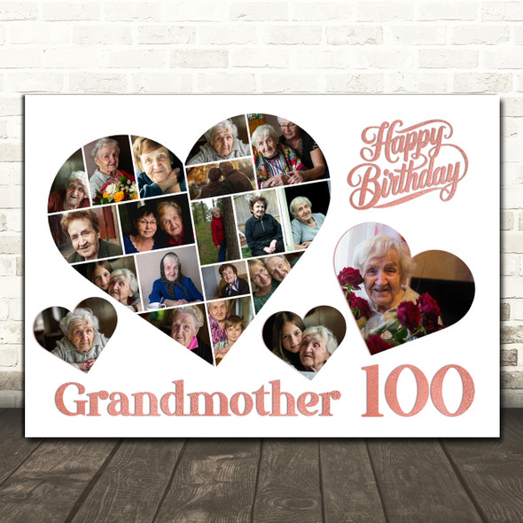 Photo Collage 100th Birthday Gift For Grandmother 20-Photo s Print Or Canvas