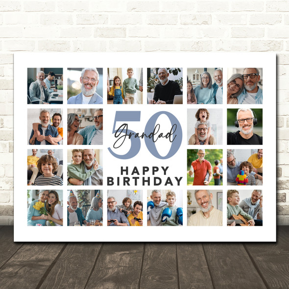 Photo Collage 50th Birthday Custom Gift For Grandad 20-Photo Print Or Canvas