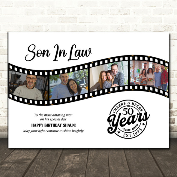 Photo Collage 50th Birthday Gift For Son-In-Law 4-Photo Film Print Or Canvas