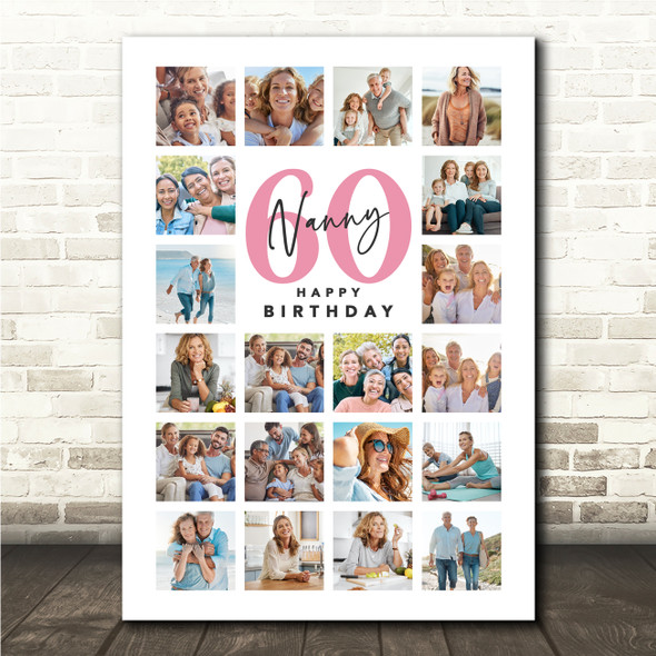 Photo Collage 60th Birthday Gift For Nanny 20-Photo Portrait Print Or Canvas