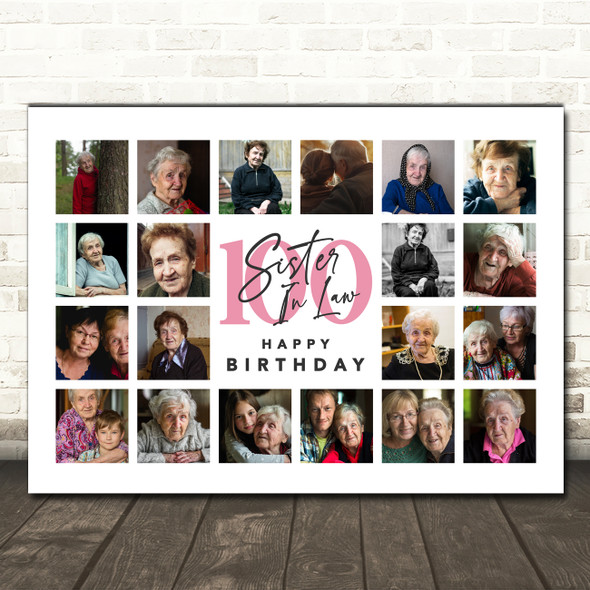 Photo Collage 100th Birthday Gift For Sister-In-Law 20-Photo Print Or Canvas