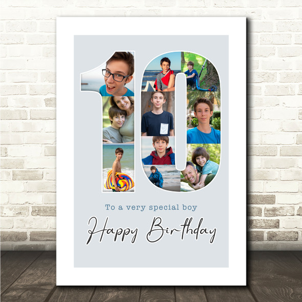 Photo Collage 10-Photo 10th Birthday Gift For Kids Boys Blue Print Or Canvas