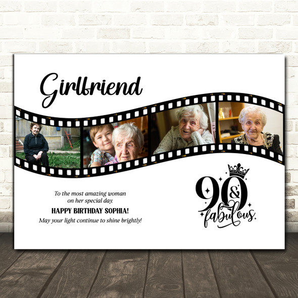 Photo Collage 90th Birthday Gift For Girlfriend 4-Photo Film Print Or Canvas