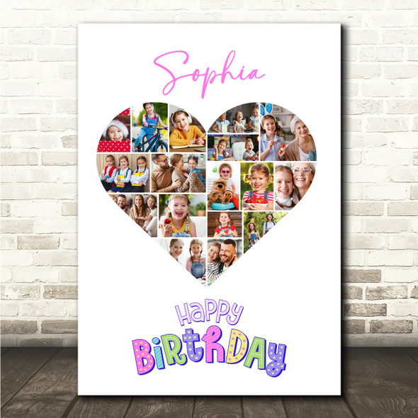 Photo Collage Kids Girls Birthday Custom Gift 17-Photo Heart Print Or Canvas