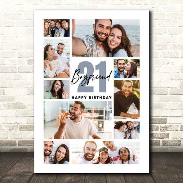 Photo Collage 21st Birthday Gift For Boyfriend 10-Photo Blue Print Or Canvas
