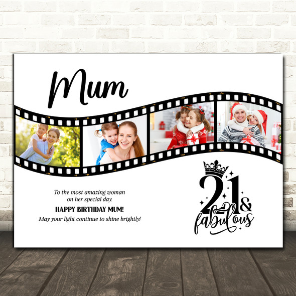 Photo Collage 21st Birthday Gift For Mum 4-Photo Camera Film Print Or Canvas