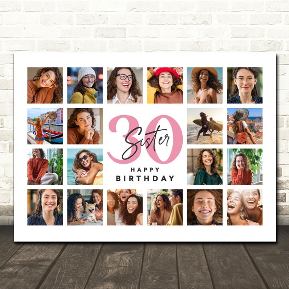Photo Collage 30th Birthday Custom Gift For Sister 20-Photo Print Or Canvas