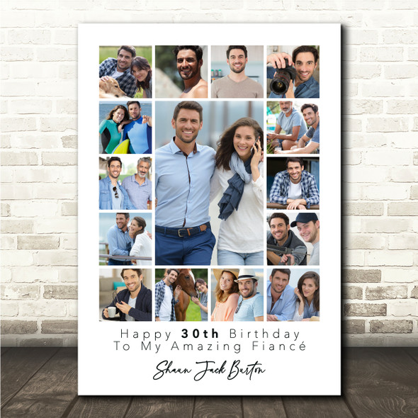 Photo Collage 40th Birthday Custom Gift For Fiancé 15-Photo Print Or Canvas
