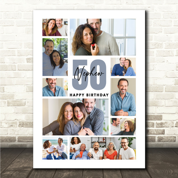Photo Collage 50th Birthday Custom Gift For Nephew 10-Photo Print Or Canvas