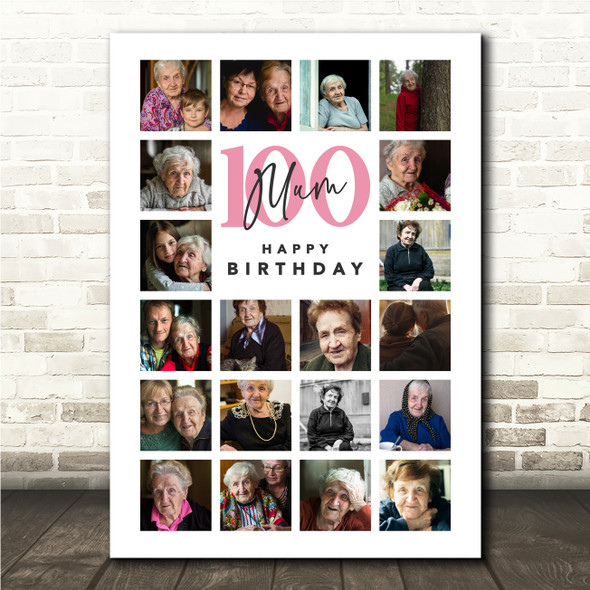 Photo Collage 100th Birthday Gift For Mum 20-Photo Portrait Print Or Canvas