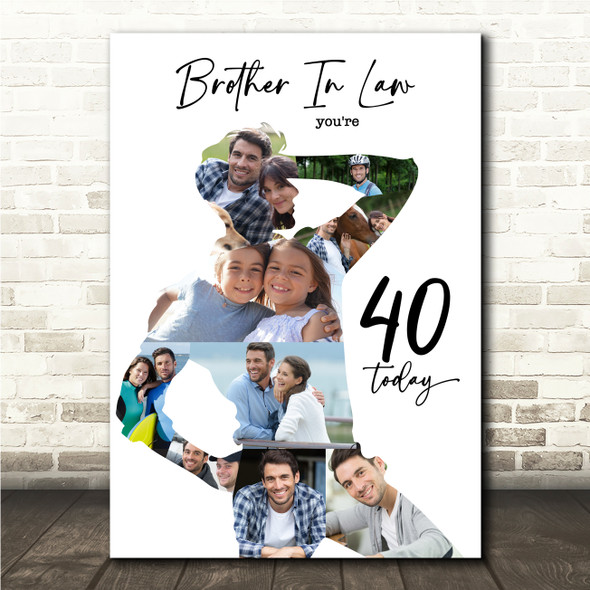Photo Collage 40th Birthday Gift For Brother-In-Law 9-Photo Man Print Or Canvas