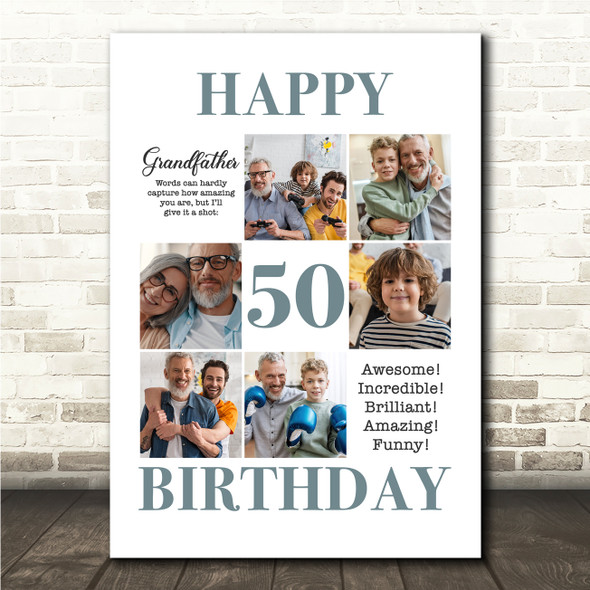 Photo Collage 50th Birthday Custom Gift For Grandfather 6-Photo Print Or Canvas