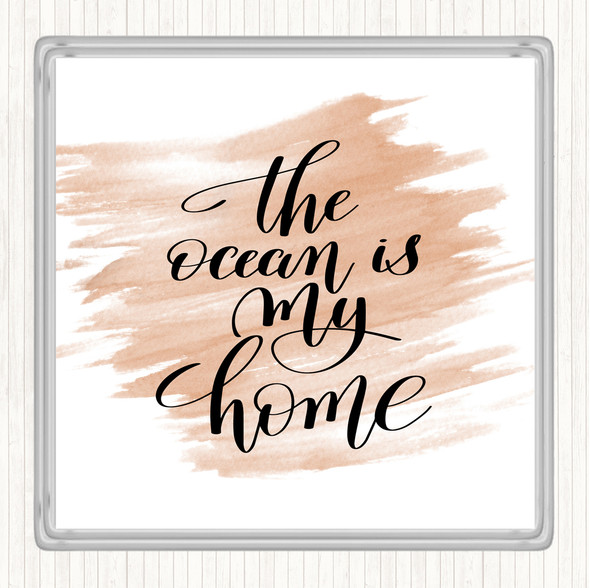 Watercolour The Ocean Is My Home Quote Coaster