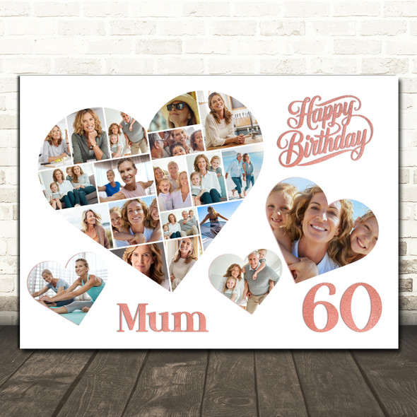 Photo Collage 60th Birthday Custom Gift For Mum 20-Photo Hearts Print Or Canvas