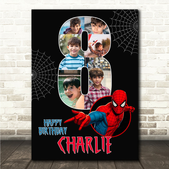 Photo Collage 6-Photo 8th Birthday Gift For Kids Boys Spiderman Print Or Canvas