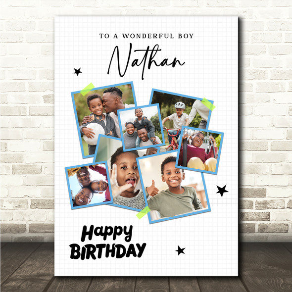 Photo Collage Kids Boys Birthday Custom Gift 7-Photo Stars Blue Print Or Canvas
