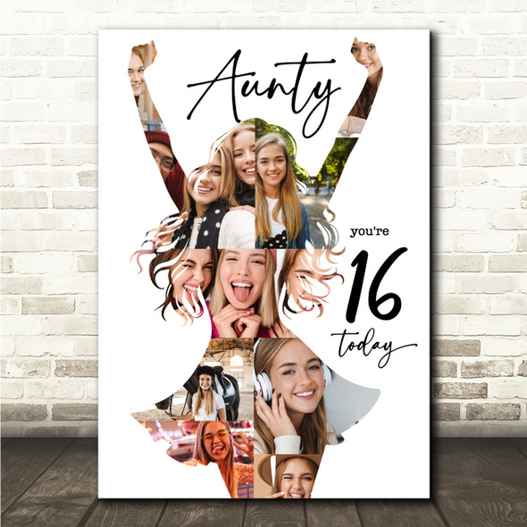 Photo Collage 16th Birthday Custom Gift For Aunty 9-Photo Women Print Or Canvas