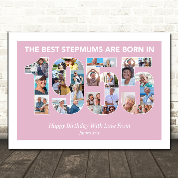 Photo Collage Pink Birthday Gift For Stepmum 23-Photo Year 1955 Print Or Canvas