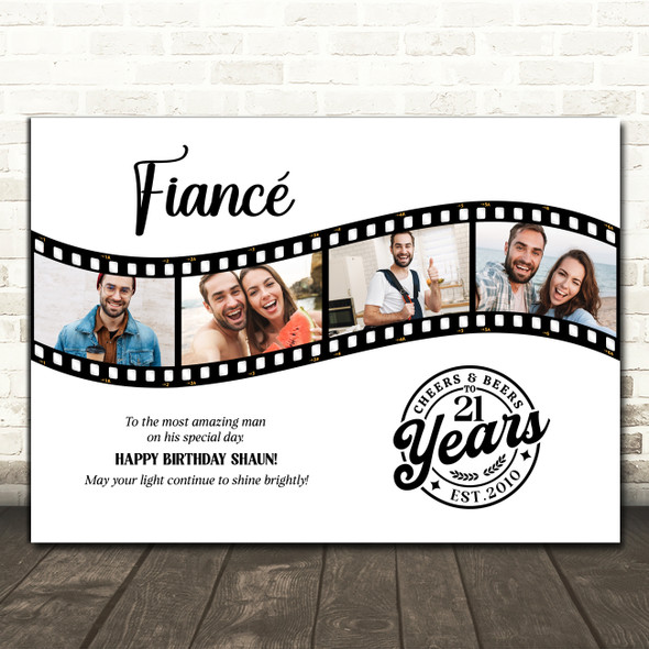 Photo Collage 21st Birthday Gift For Fiancé 4-Photo Camera Film Print Or Canvas